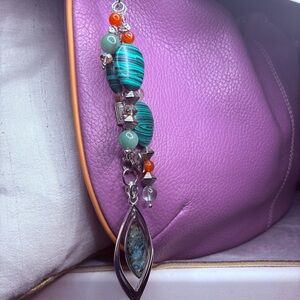 NWT Artisan Handmade Adventurine Stone & Glass Beaded Bag Purse Charm